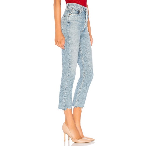 Agolde Riley High Rise Straight Crop Jeans Zephyr Wash Frayed Hem Size 25 - Picture 15 of 15